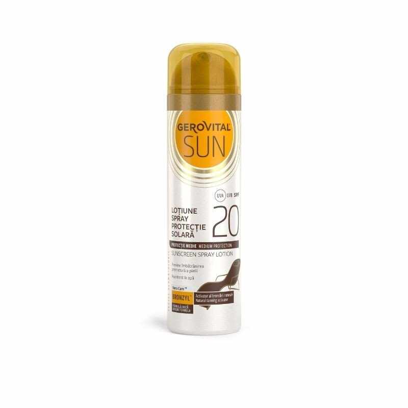 46440 Gerovital Sun Lotiune spray SPF20, 150ml