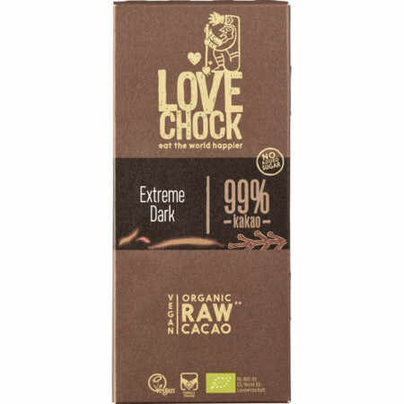 Ciocolata raw vegana 99% cacao Extreme Dark, 70g, Lovechock
