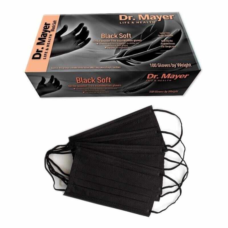 Pachet Promo Manusi examinare nitril negre soft, marimea S + Masca medicala 4 straturi full color Black Dr. Mayer
