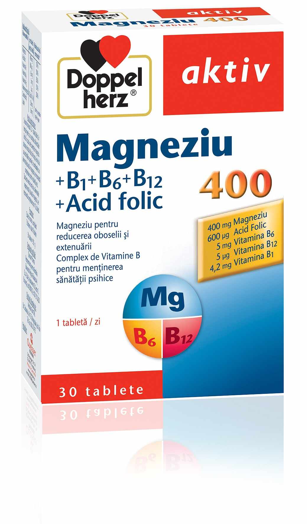 Doppelherz Aktiv Magneziu 400 B1+B6+B12 + Acid Folic x 30 tablete