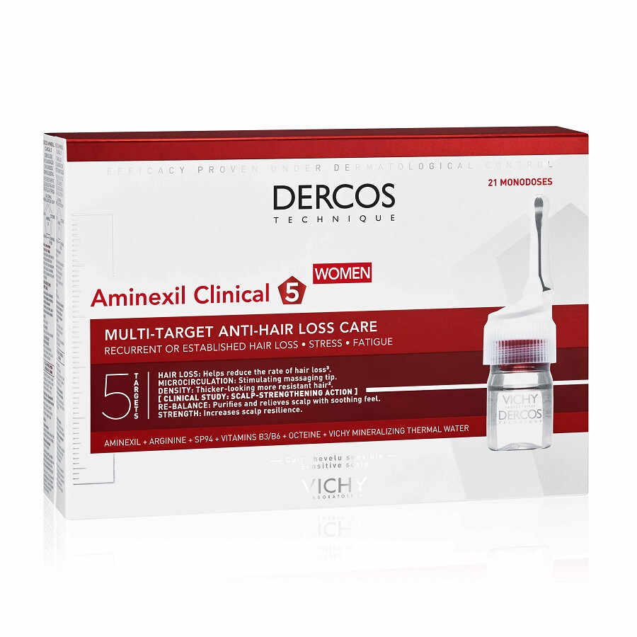 Vichy Dercos Aminexil clinical 5 tratament anticadere femei, 21 fiole