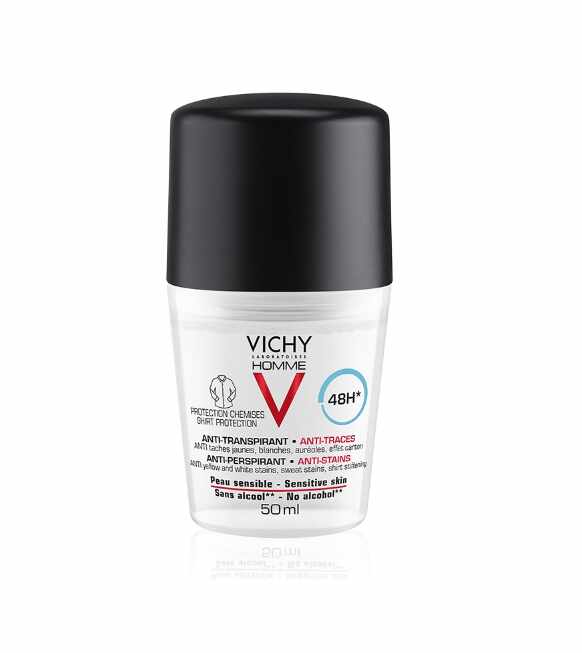 Vichy Homme Deodorant Roll-on antiperspirant 48H anti-urme pentru barbati, 50ml