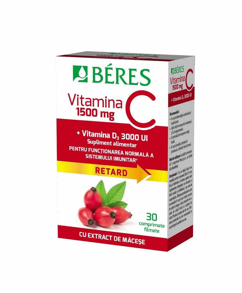 Beres Vitamina C 1500mg + Vitamina D3 3000 UI, 30 comprimate