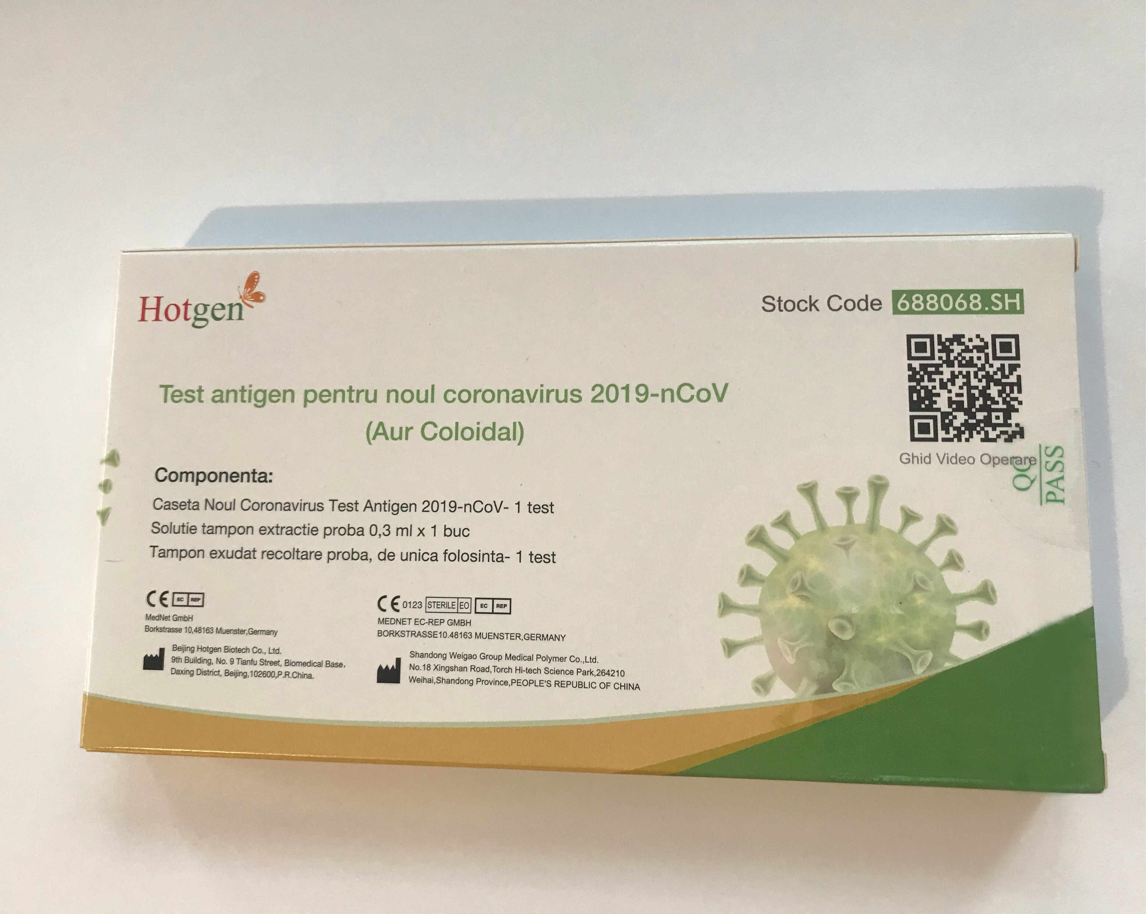 Test antigen pentru noul coronavirus 2019-nCoV (Aur Coloidal)