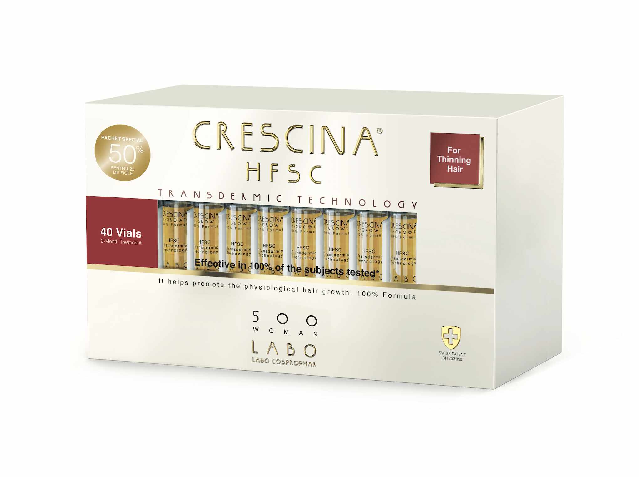 Pachet PROMO: Crescina Transdermic Re-Growth HFSC 500 Woman 40 fiole (1 + 50 % Reducere )