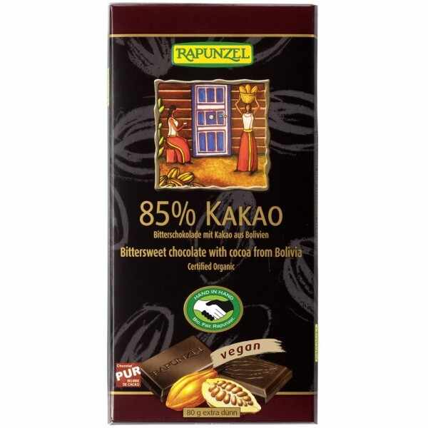 Ciocolata amaruie cu 85% cacao bio, 80g, Rapunzel