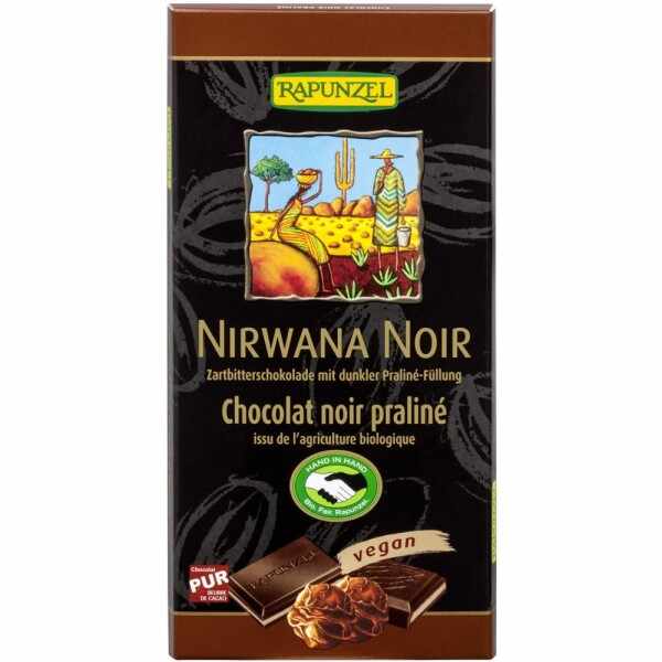 Ciocolata neagra bio cu 55% cacao si praline Nirwana, 100g, Rapunzel