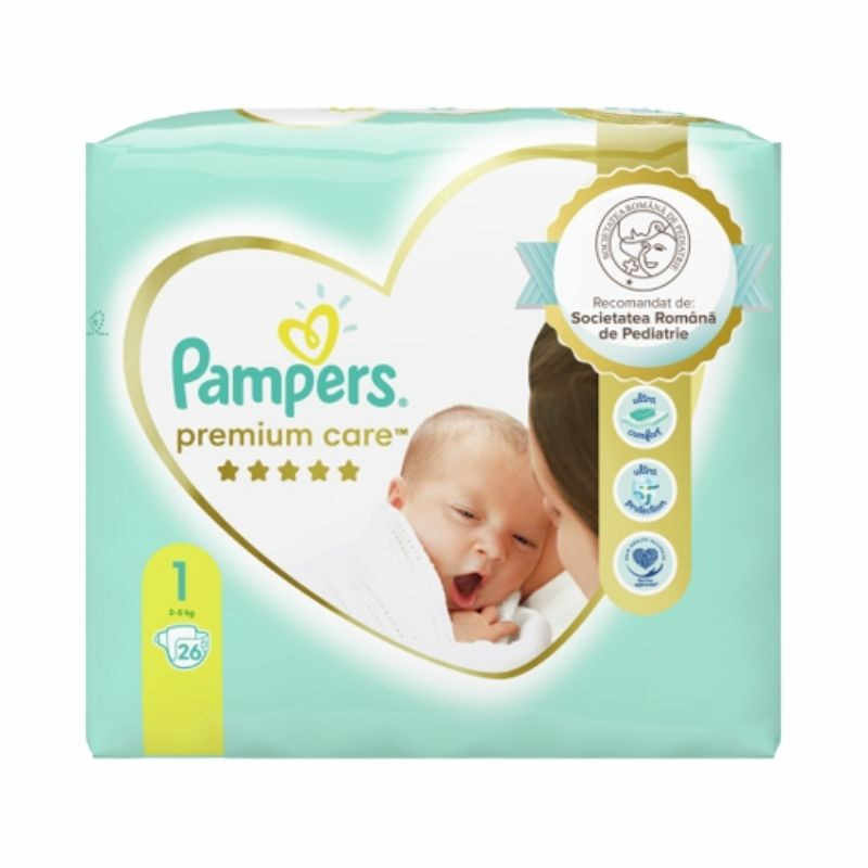 Pampers Premium Care Newborn marimea 1, 2-5 kg, 26 bucati