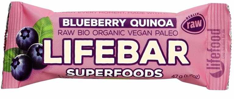 Baton cu afine si quinoa raw Lifebar Bio, 47g, Lifefood