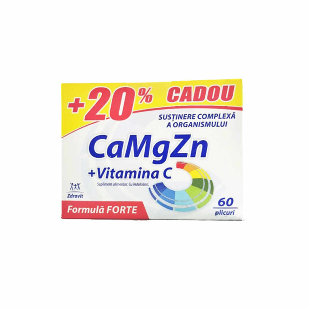 Zdrovit Ca+Mg+Zn+Vitamina C Forte, , 60 plicuri, 20% gratis