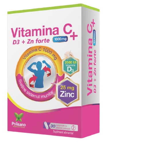 POLISANO PHARMACEUTICALS Vitamina C 1000mg+D3+Zn FORTE 30 comprimate