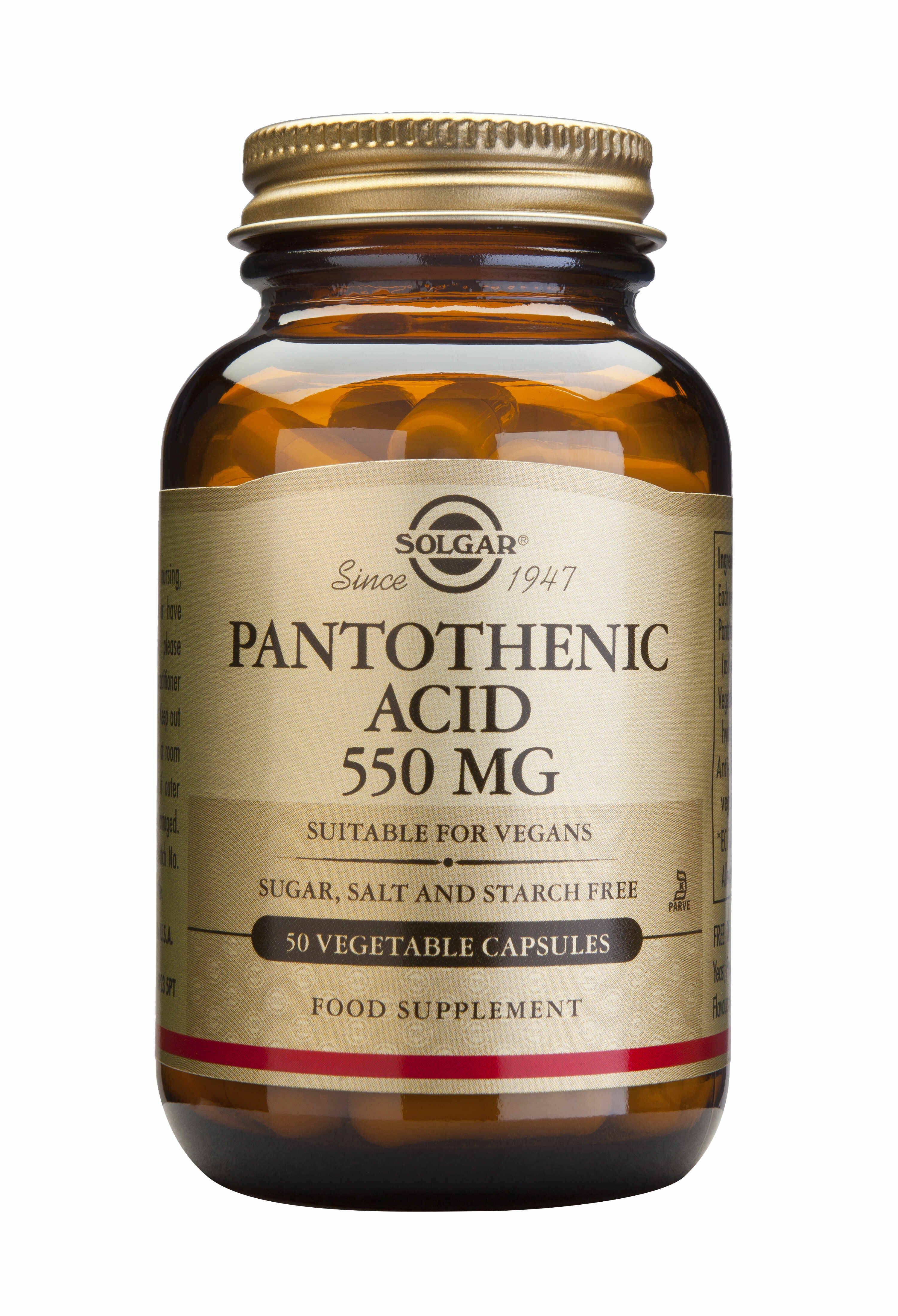 Pantothenic Acid 550 mg, Solgar, 50 capsule
