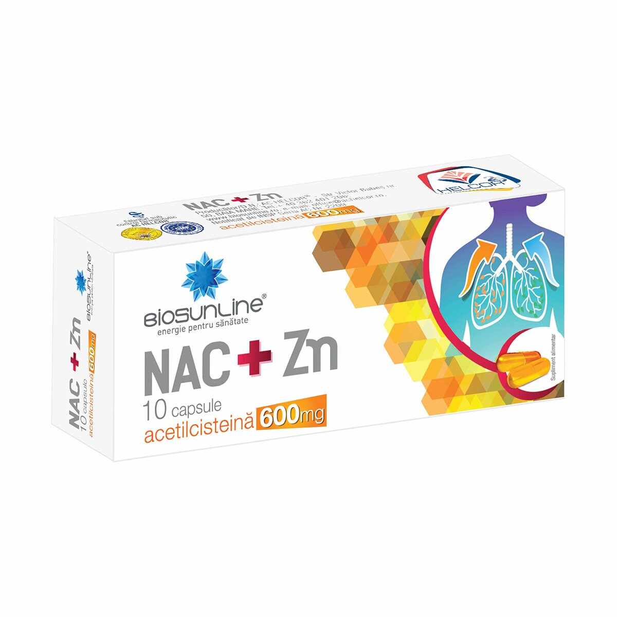 BioSunLine NAC+Zn 600 mg Acetilcisteină cu vitamina C 10 capsule