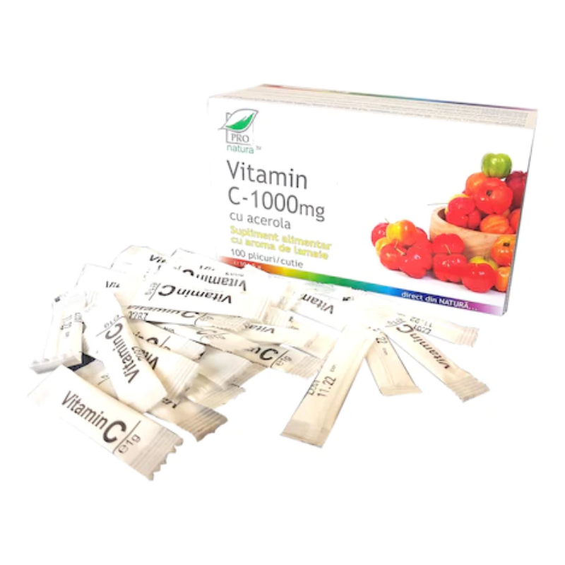 Medica, Supliment alimentar Vitamina C 1G Cu Aroma De Lamaie, Pro Natura, 100 Plicuri
