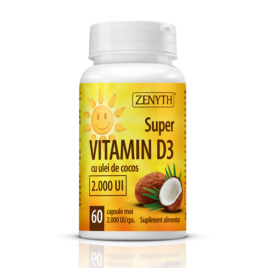 Super Vitamina D3 cu ulei de cocos, 60 capsule, Zenyth
