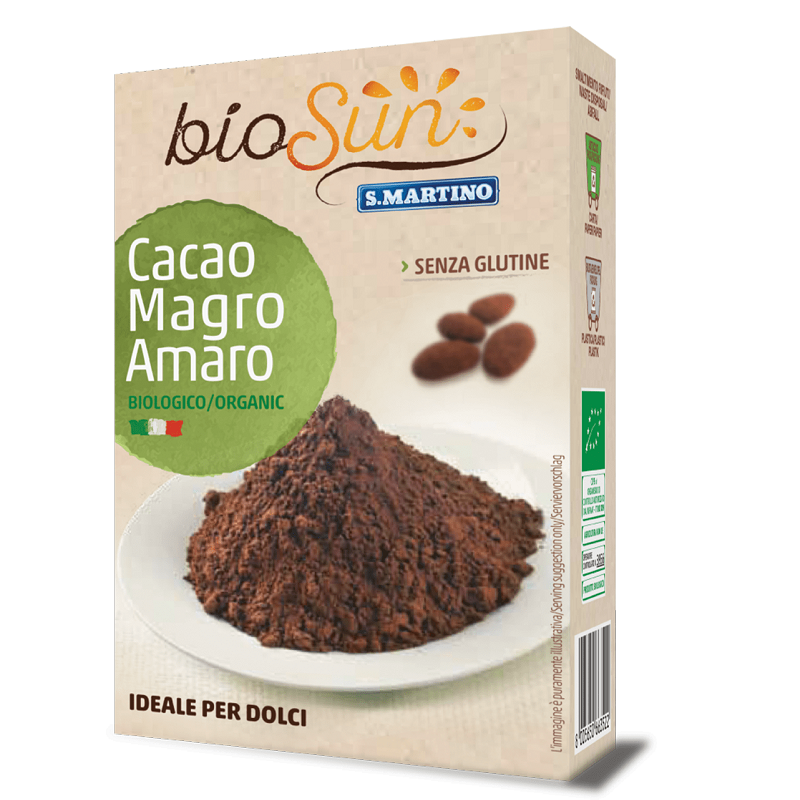 Pudra eco de cacao fara gluten amaruie cu continut scazut de grasimi Biosun, 75g, S.Martino