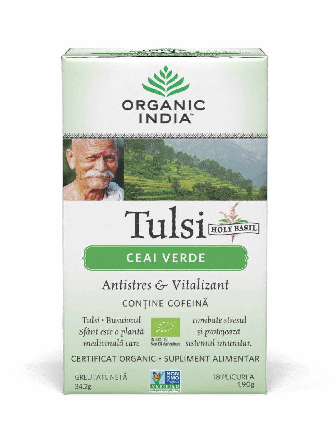 Ceai Tulsi cu Verde - Antistres Natural & Vitalizant, 18pl - ORGANIC INDIA
