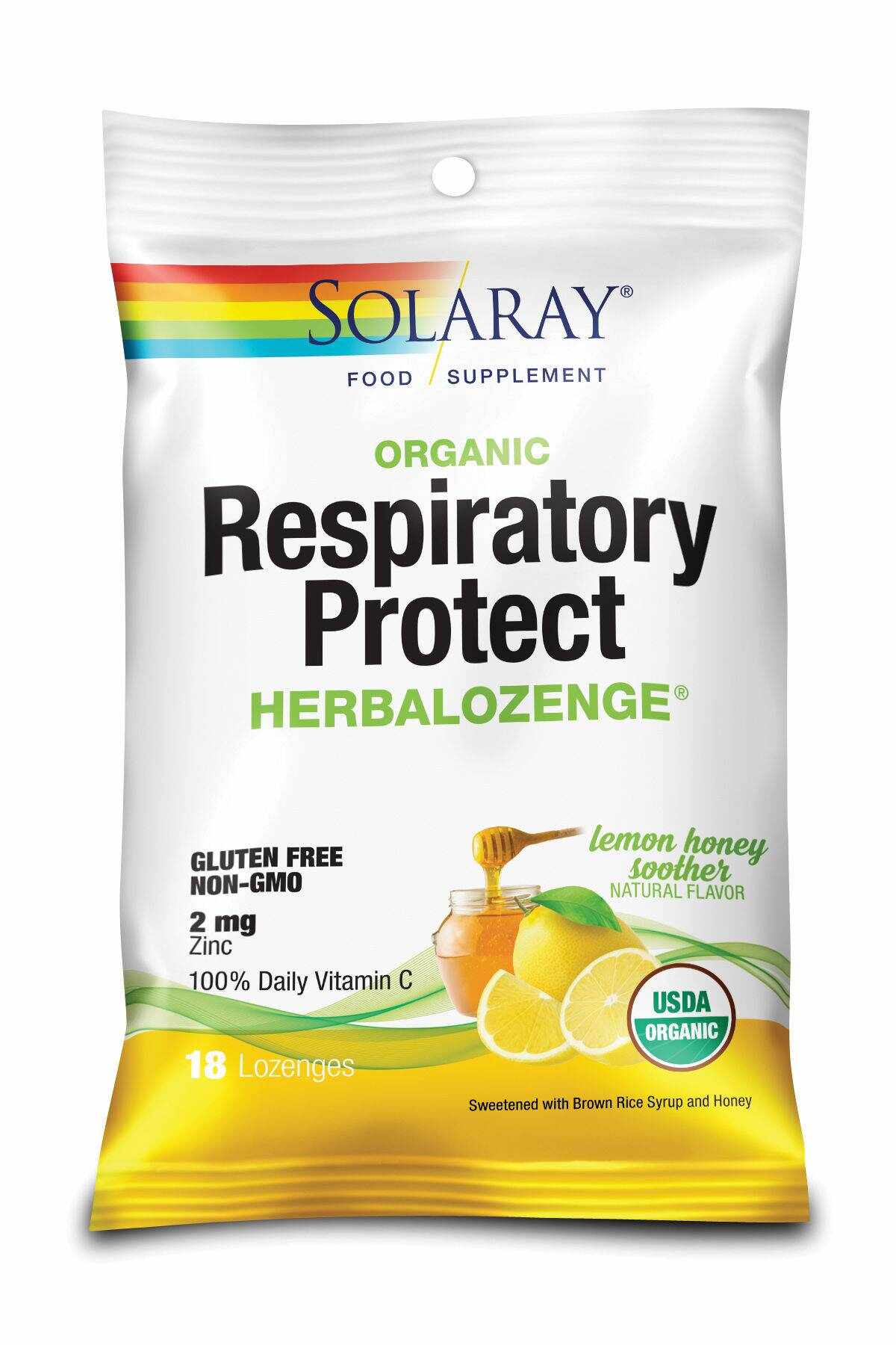 Respiratory Protect dropsuri de supt, lamaie si miere, 18buc - Solaray - Secom