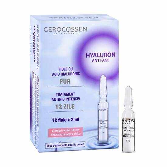 Fiole cu acid hialuronic pur pentru tratament antirid intensiv, Hyaluron anti-age, 12fiole - Gerocossen