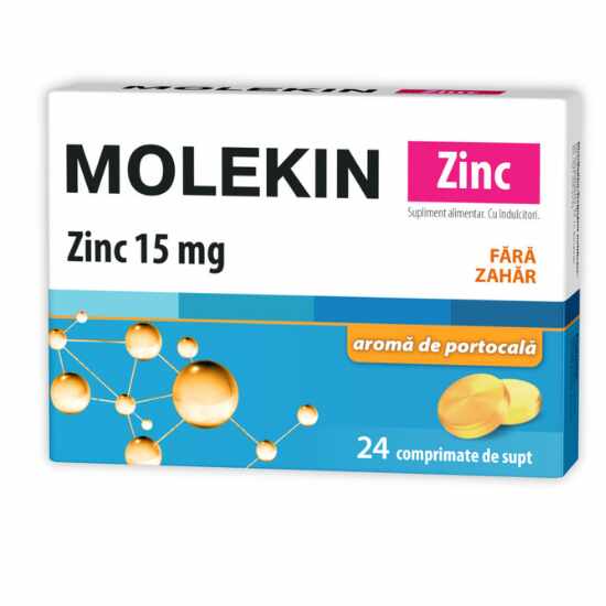 Molekin Zinc cu aroma de portocala fara zahar, 24cpr - ZDROVIT