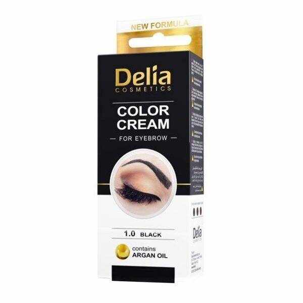Vopsea pentru sprancene cu ulei de argan, nuanta 1.0 negru, 15ml - Delia Cosmetics