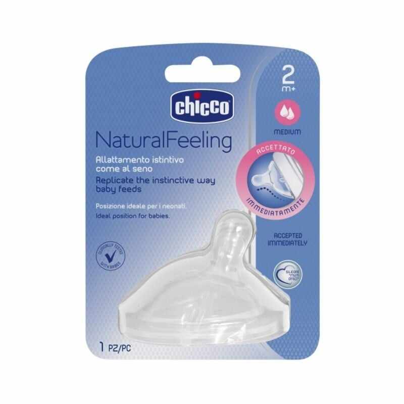 Chicco Natural Feeling Tetina silicon 1 bucata, flux mediu, 2luni+