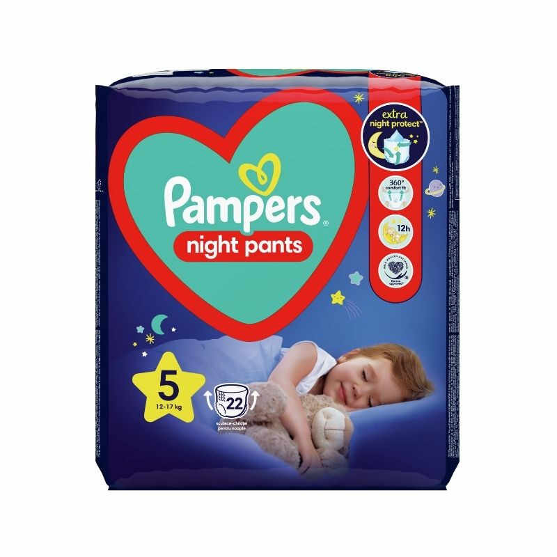 Pampers Night Pants Scutece-chilotel de noapte Marimea 5, 12-17kg, 22 bucati