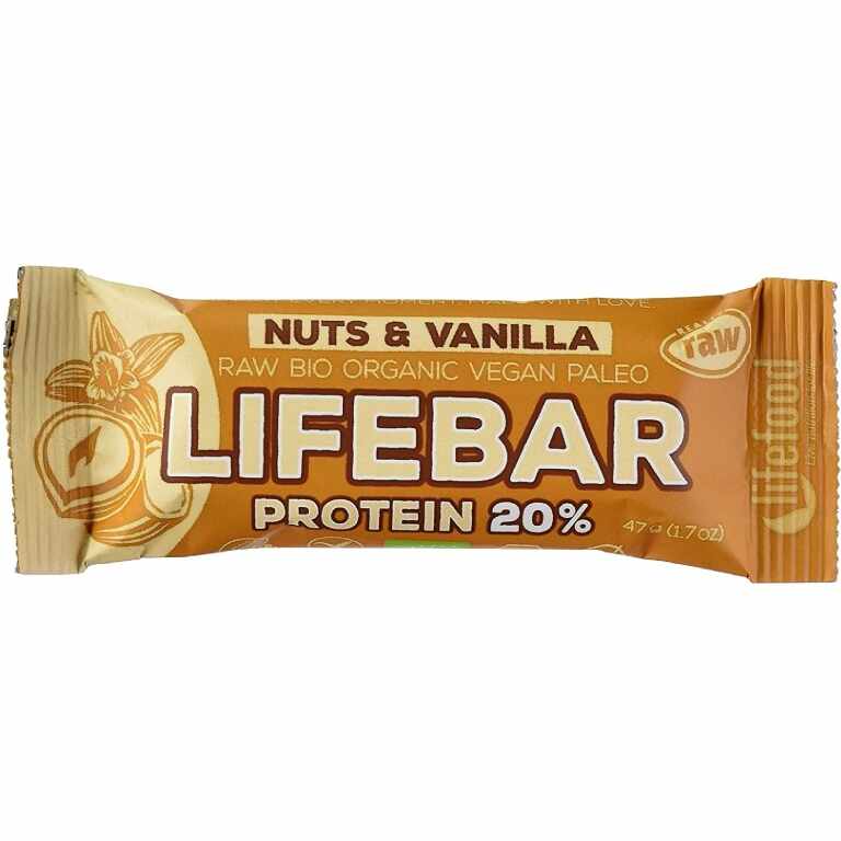 Baton proteic cu nuci si vanilie raw Lifebar Bio, 47g, Lifefood