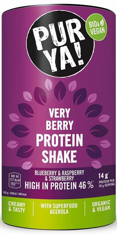 Pulbere pentru shake proteic cu fructe rosii, 46% proteina, eco-bio, 480 g, Pur Ya