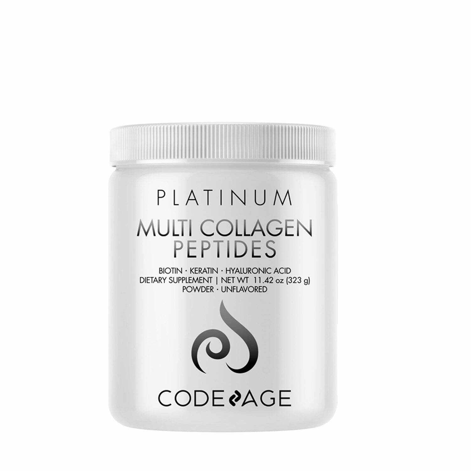 Multi Collagen Peptides, Peptide de Colagen cu Biotina, Keratina si Acid Hialuronic, 323g, Codeage