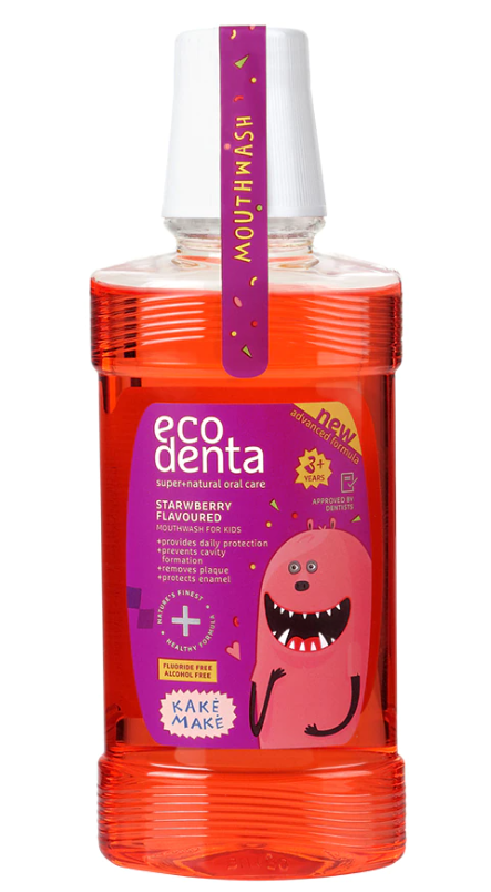 Apa de gura pentru curatarea cavitatii orale cu gust de capsuni pentru copii, 250ml, Ecodenta