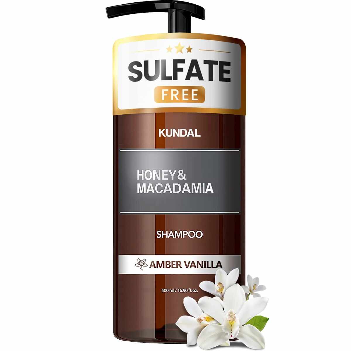Sampon hipoalergenic natural si extra-hidratant cu miere si macadamia Amber Vanilla, 500ml, Kundal