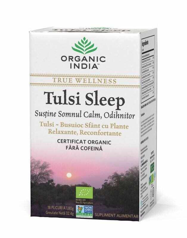 ORGANIC INDIA Ceai Tulsi Sleep cu Plante Relaxante, Reconfortante | Somn Calm, Odihnitor