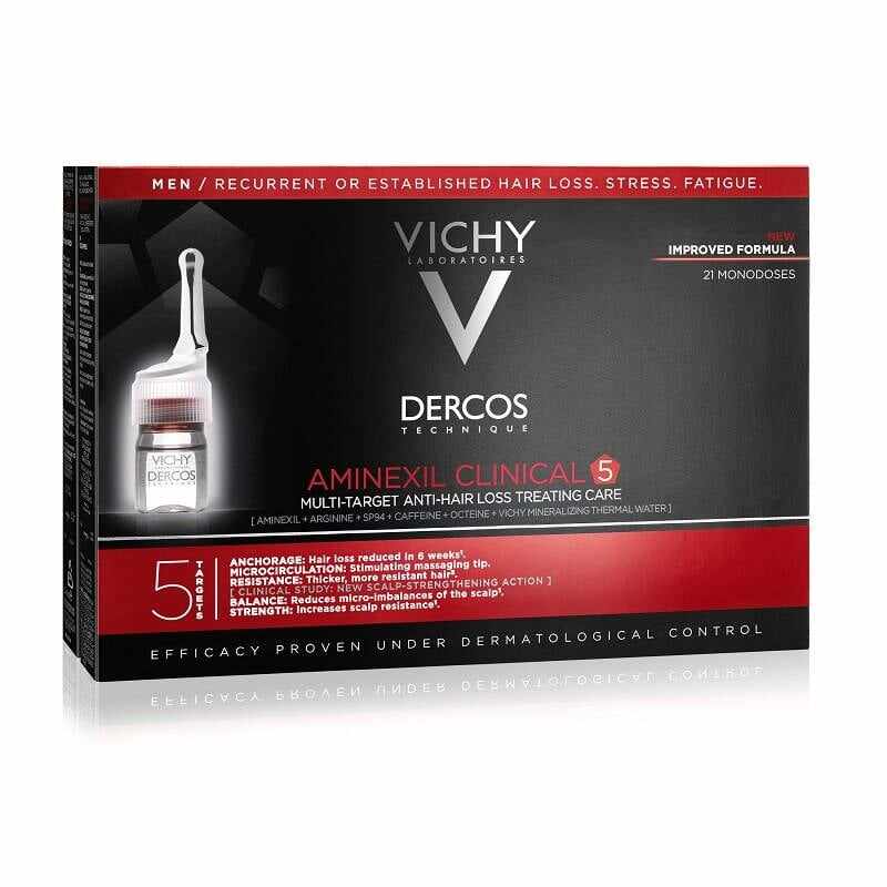 Vichy Dercos AMINEXIL CLINICAL 5, Barbati, tratament impotriva caderii parului , 21 fiole*6ml