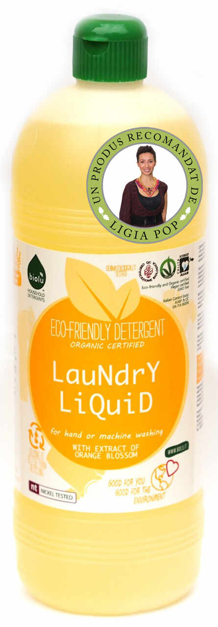 Detergent ecologic lichid pentru rufe albe si colorate portocale 1L