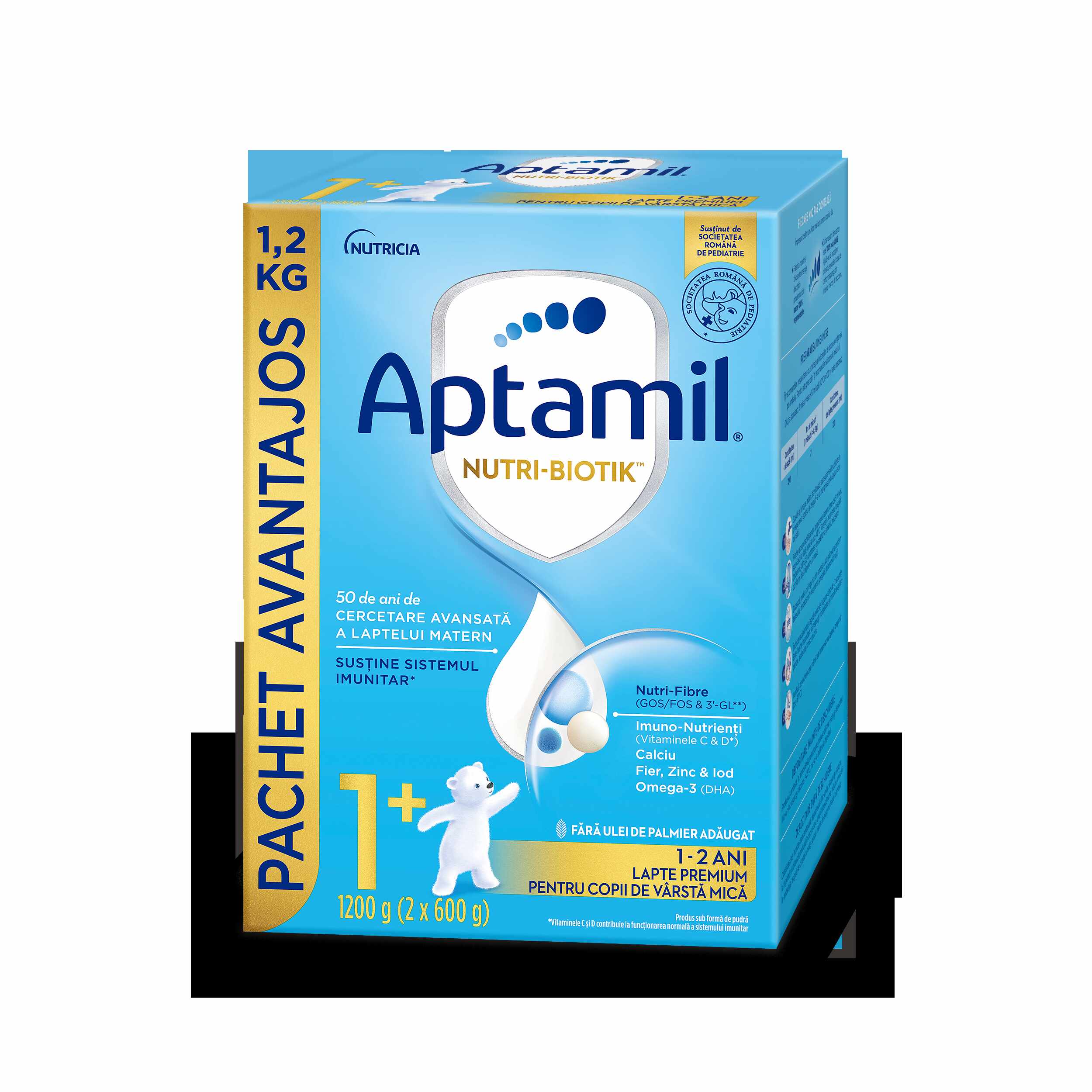 Lapte pentru copii de varsta mica, Aptamil® NUTRI-BIOTIK™ 1+, 1.200 g, 1-2 ani
