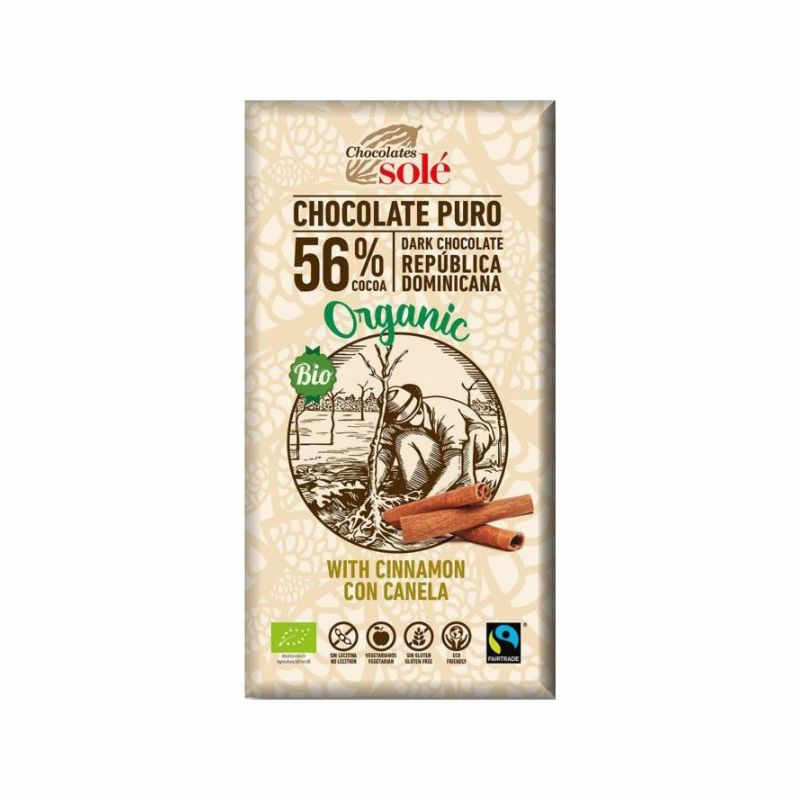 Chocolates Sole Ciocolata bio cu 56% cacao si scortisoara, 100g