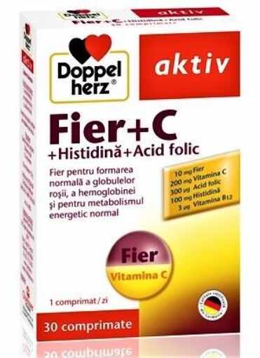 Doppelherz Aktiv Fier + vitamina C + histidina + acid folic - 30 comprimate