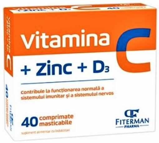  Vitamina C + Zinc + Vitamina D3 - 40 comprimate masticabile Fiterman Pharma