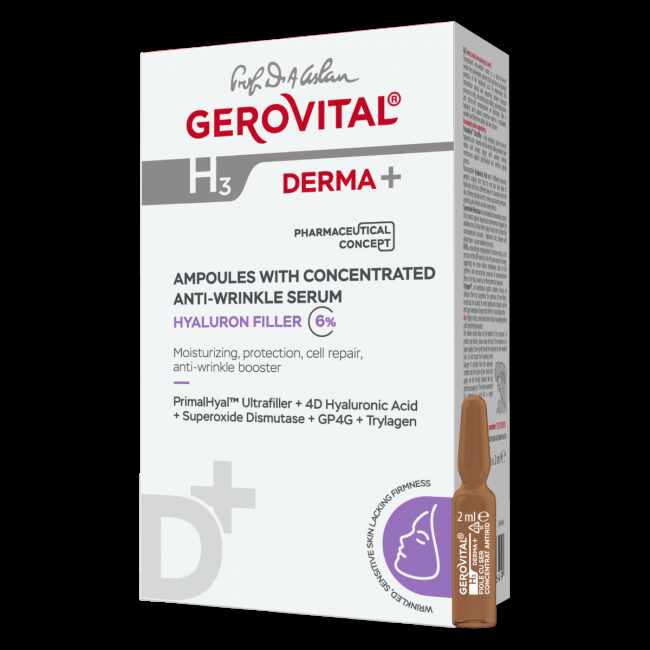 Gerovital H3 Derma+ Fiole cu ser concentrat antirid Hyaluron filler 6% 10 fiole x 2 ml