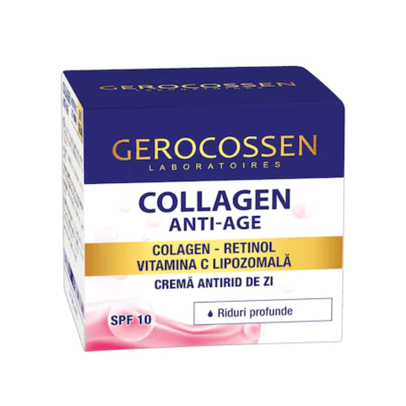 Crema de zi antirid cu colagen, retinol si vitamina C lipozomala Gerocossen Collagen, SPF 10, ten riduri profunde, 50 ml