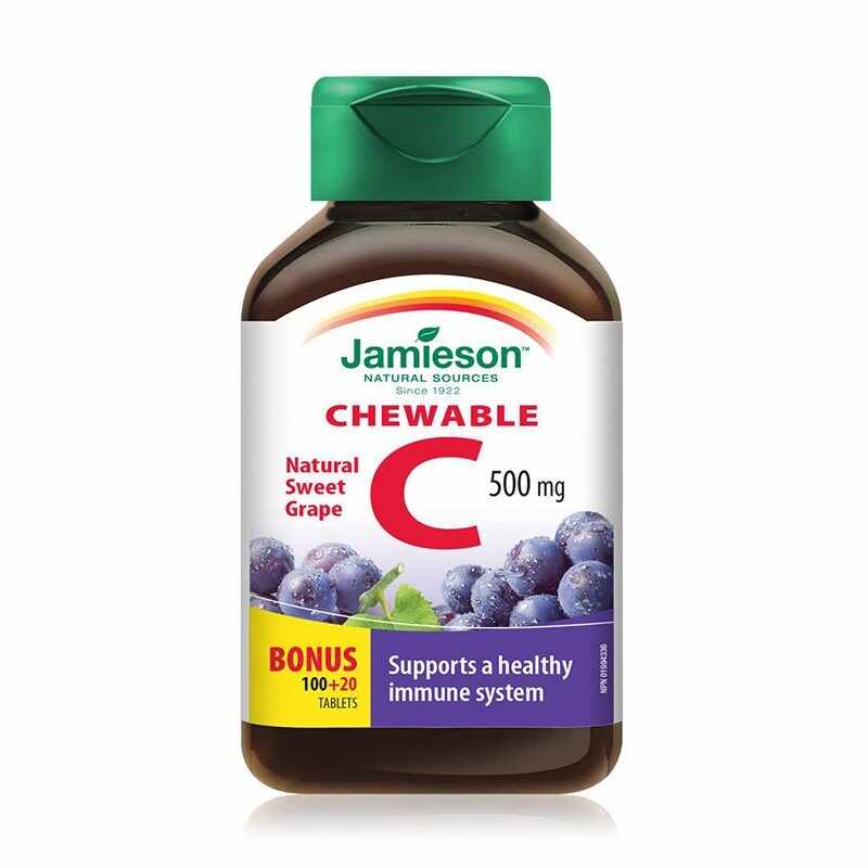 Jamieson, Vitamina C 500 mg aroma de struguri, 120 comprimate masticabile