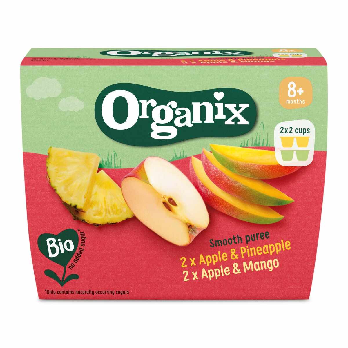 Duo Piure eco din mere cu ananas si mere cu mango +8 luni, 4x100g, Organix