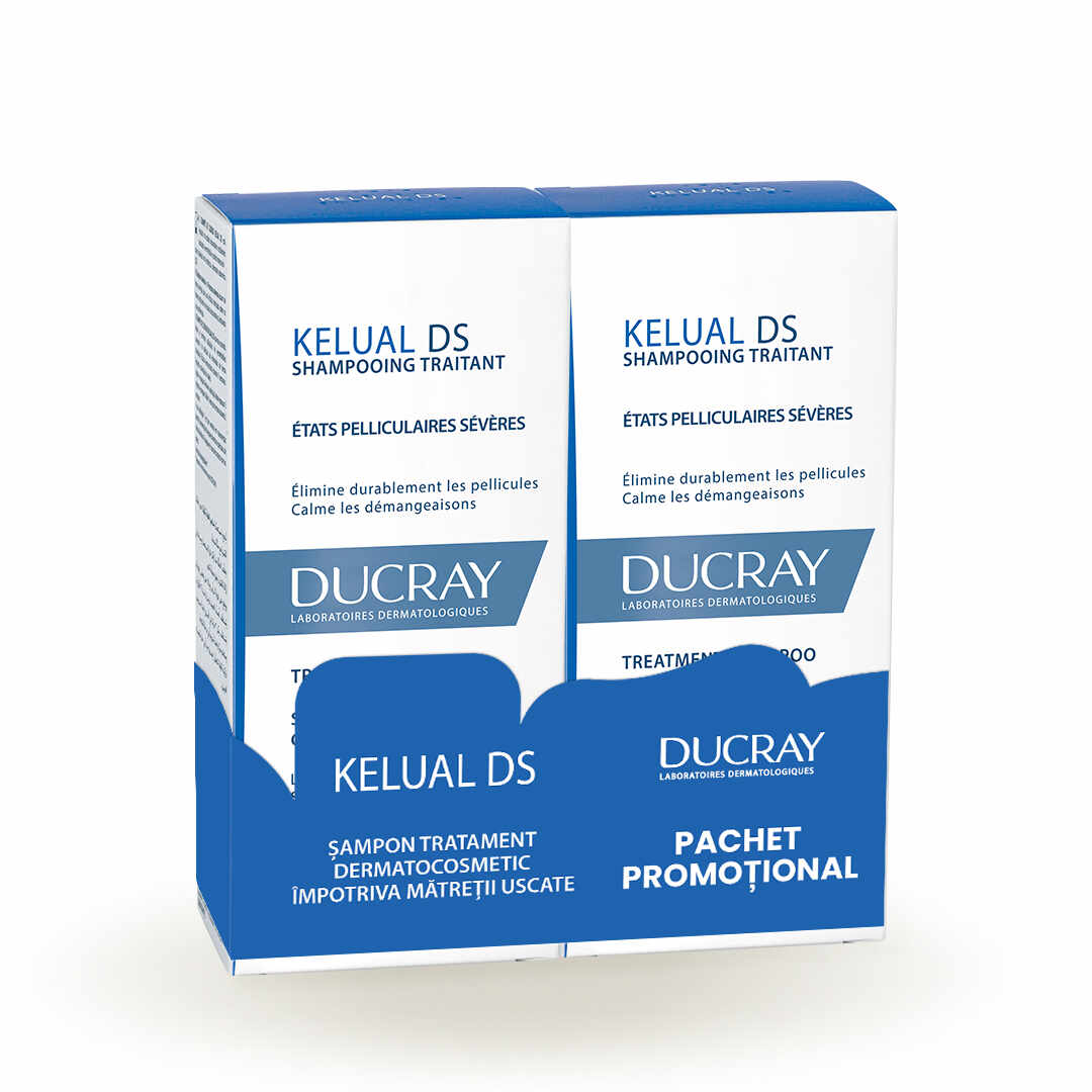 Pachet Sampon tratament anti-matreata severa Kelual DS, 100ml + 100ml, Ducray