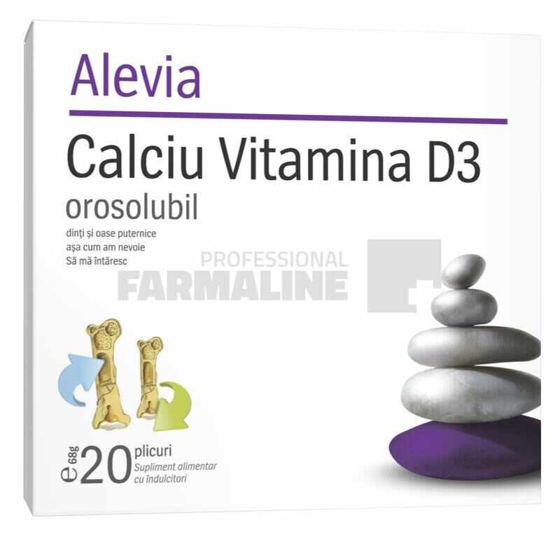 Alevia Calciu si Vitamina D3 orosolubil 20 plicuri