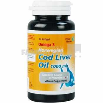 Cod Liver Oil Omega 3 norvegian ulei din ficat de cod 1000mg