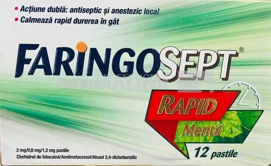 Faringosept Rapid menta 2 mg/0,6 mg/1,2 mg 12 comprimate