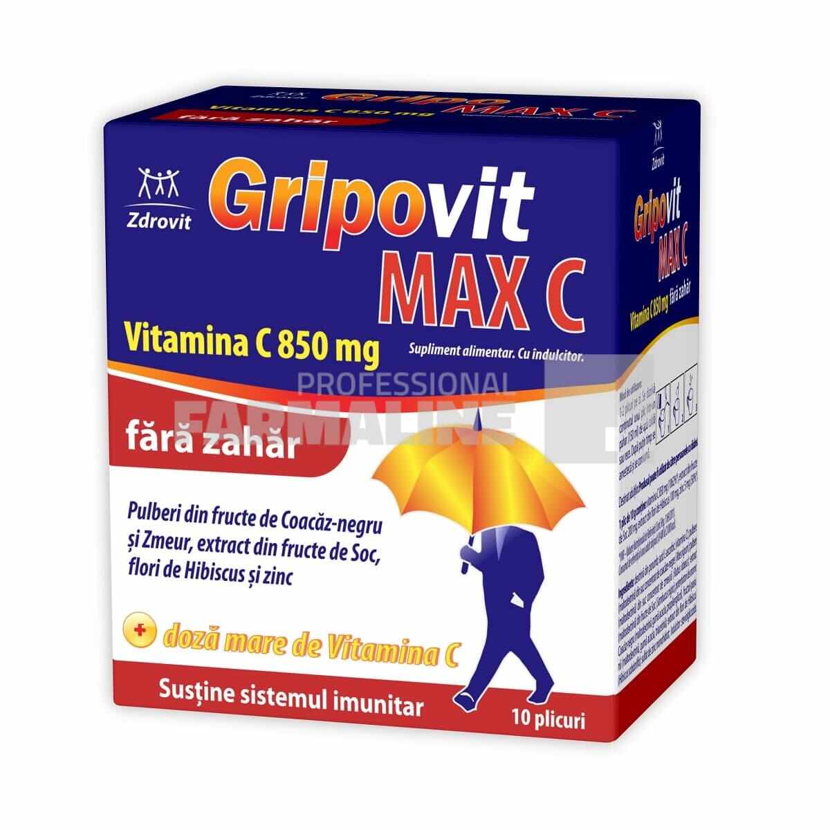 Zdrovit Gripovit Max C fara zahar 10 plicuri