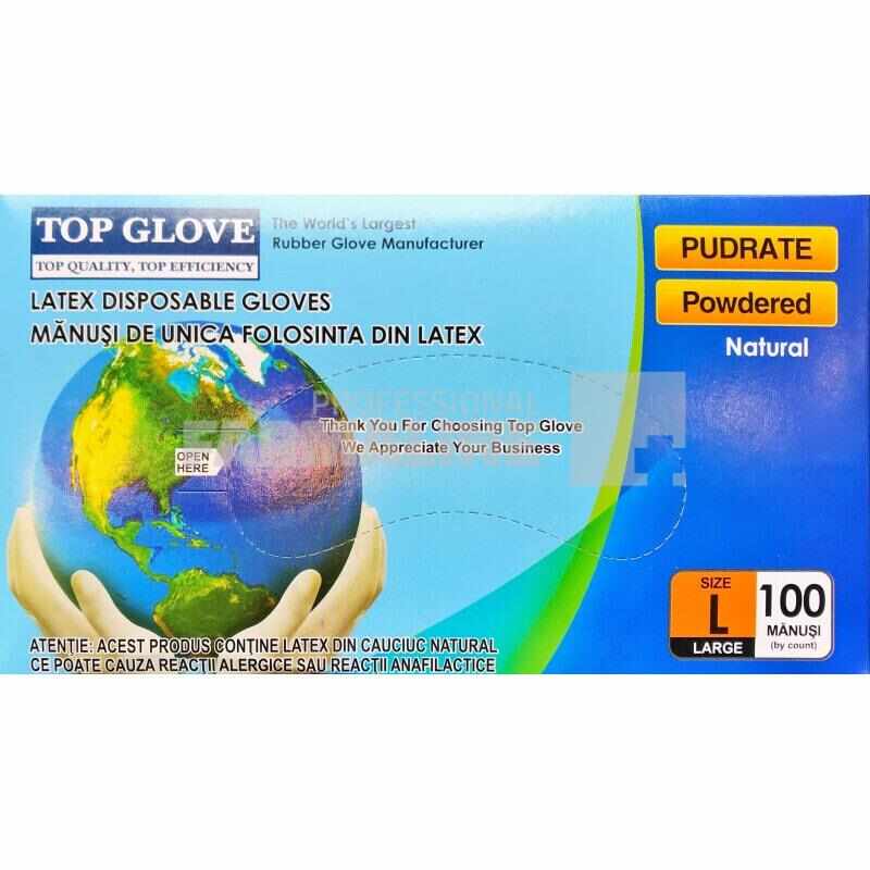 Top Glove Manusi Examinare latex pudrate L 100 bucati