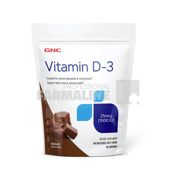 Vitamina D3 1000UI caramele cu aroma de ciocolata 60 bucati